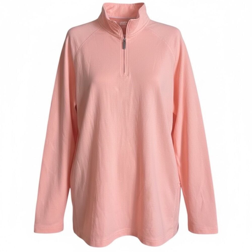 Lands’ End Women’s XL Peach Coral 1/4 Zip Pullover Athletic Top Long Sleeve